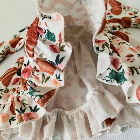 Shein Pumpkin Dress Baby Girl 3-6 Months White Orange Long Sleeve Ruffle Holiday - Picture 4 of 9